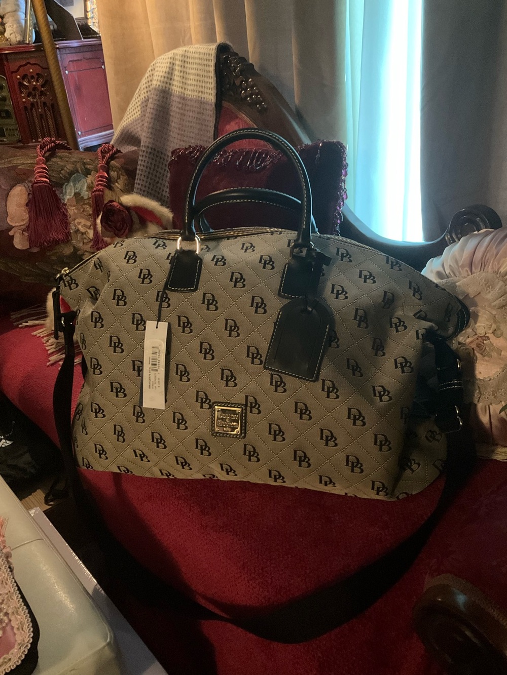 Dooney & Bourke Gray Duffel with Black Leather Trim $328 Value New/w tags